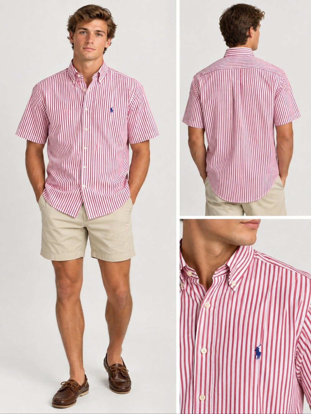 Ralph Lauren Polo Red White Striped Short-Sleeve Button-Down Shirt XL Classic